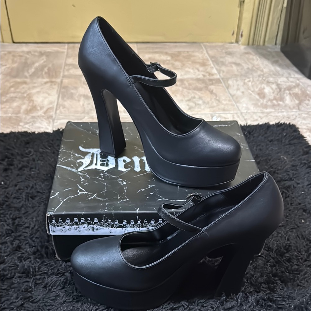 Demonia Black Platform Mary Jane Heels